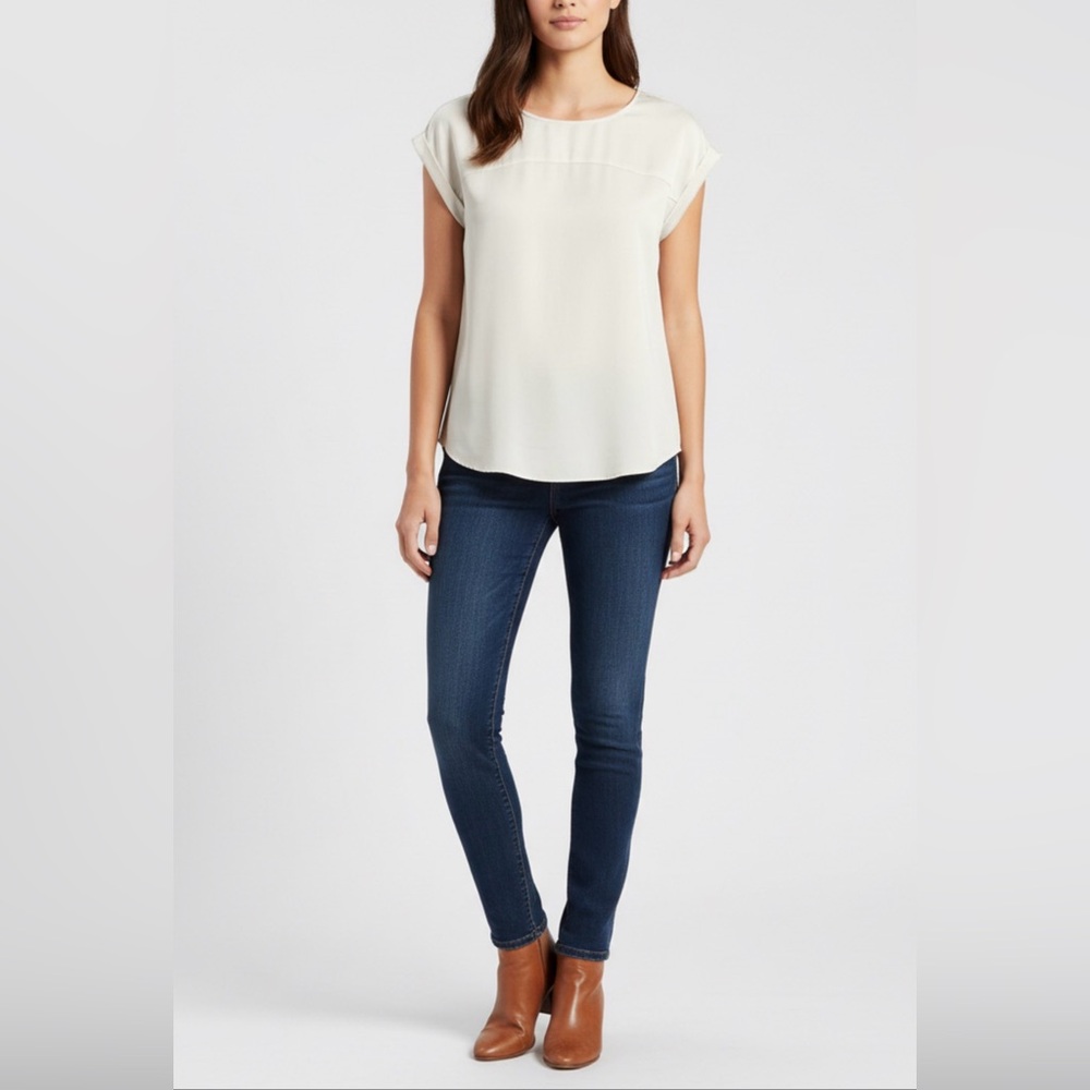 Express Cream Elegant Blouse | Women’s XS Cuffed Sleeve Top